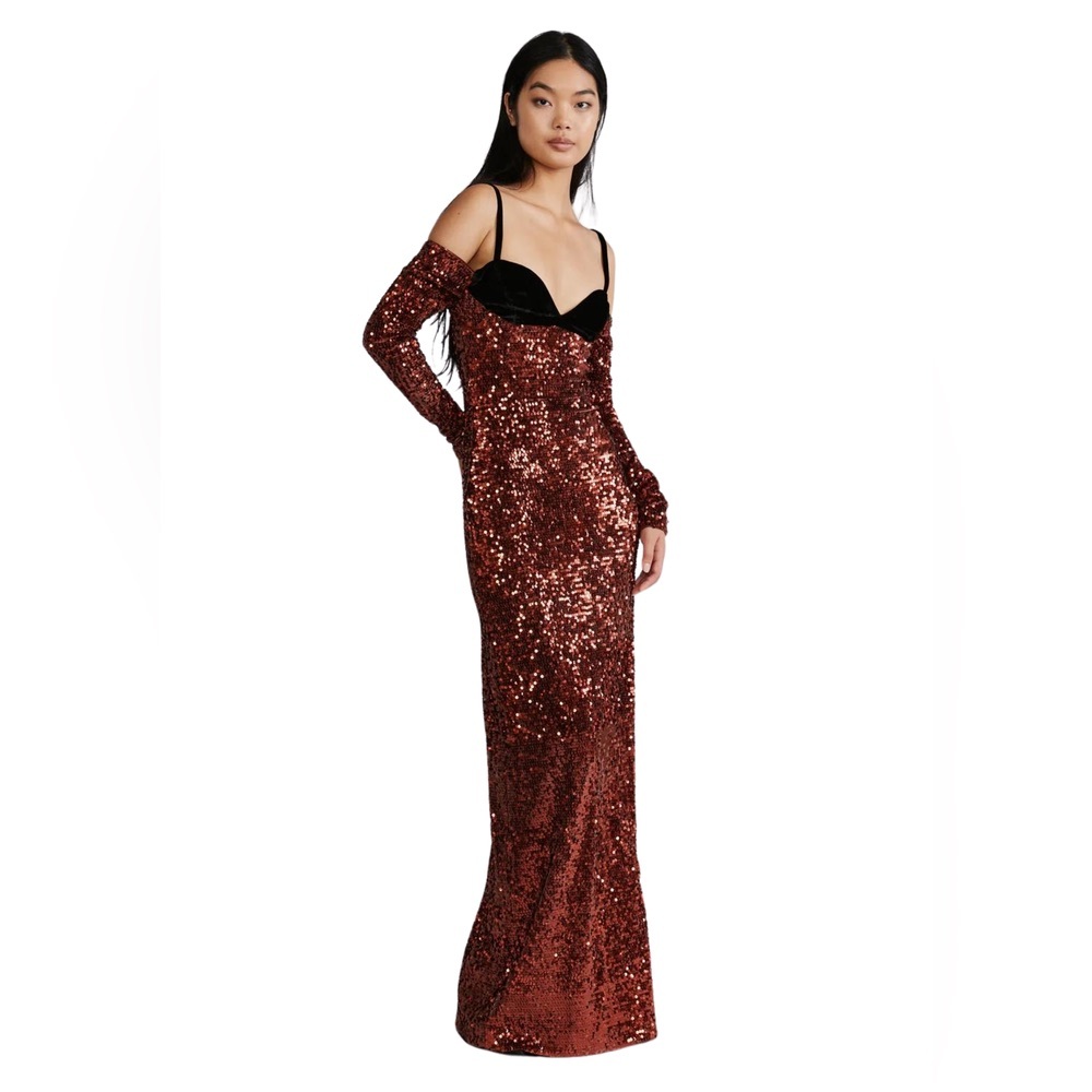 Zac Posen Burgundy Sequin Long Sleeve Dress